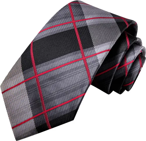 Miniatura 125 de Hi-Tie Corbata clásica de cachemira para hombre con pañuelo y gemelos a cuadros