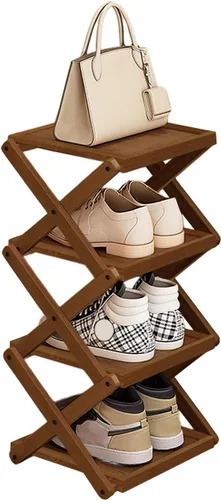Miniatura 11 de YYW Zapatero plano de bambú para entrada, sin instalación y plegable, pequeño zapatero vertical, ahorra espacio, zapatero estrecho para armario