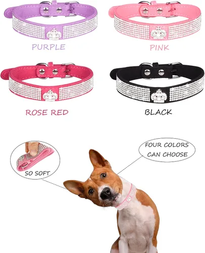 Miniatura 2 de Collar de perro para perros pequeños, collares ajustables de cuero de gamuza para perro, collar de perro rosa para gato, collar de perro con Rosa3