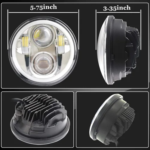 Miniatura 3 de Faro LED para motocicleta, 5-3/4 pulgadas, redondo, cromado, proyector LED con DRL blanco compatible con XL883N/FLSTS/XG750/FXDWG/XL1200V