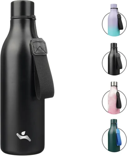 Miniatura 20 de Konokyo Botella de agua aislada con correa, botella de agua de acero inoxidable de 18 onzas de doble pared con aislamiento al vacío, frasco de Verde