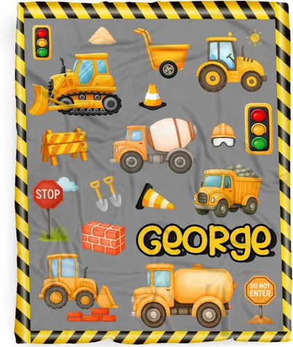 Miniatura 49 de Manta de Bebé Personalizada Camiones de Construcción Personalizados Camión Volquete Mantas con Nombre para Niños, Niñas y Pequeños Manta Suave