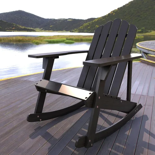Miniatura 2 de JONATHAN Y Kiawah PAT1000D - Silla mecedora Adirondack de madera de acacia, resistente a la intemperie, para patio, terraza, jardín y hoguera, Negro