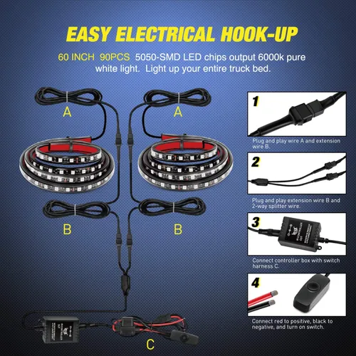 Miniatura 6 de Nilight - TL-31 Kit de tira de luz RGB de 60 pulgadas para caja de camión, 180 LED, control remoto RF con interruptor de encendido y apagado