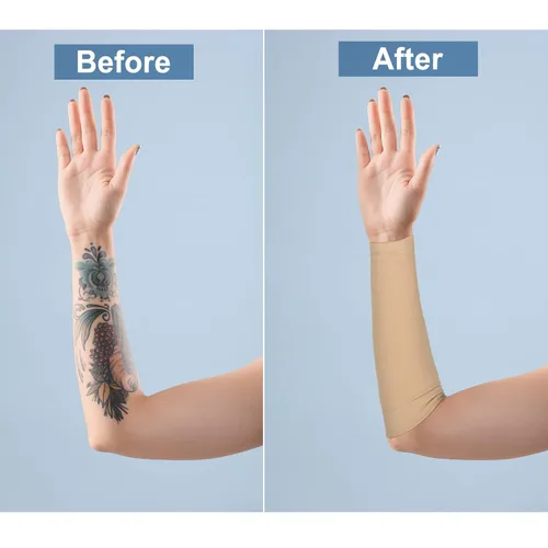 Miniatura 3 de Vicenpal 2 pares de fundas de tatuaje para el antebrazo para mujeres y hombres, cubierta de compresión para la parte superior del brazo (negro, nude)