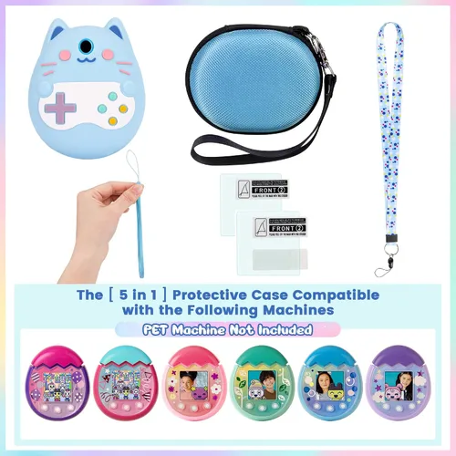 Miniatura 2 de Funda de transporte y funda de silicona compatible con la máquina de juego virtual Tamagotchi Pix para mascotas, (5 en 1) Funda de silicona para Azul