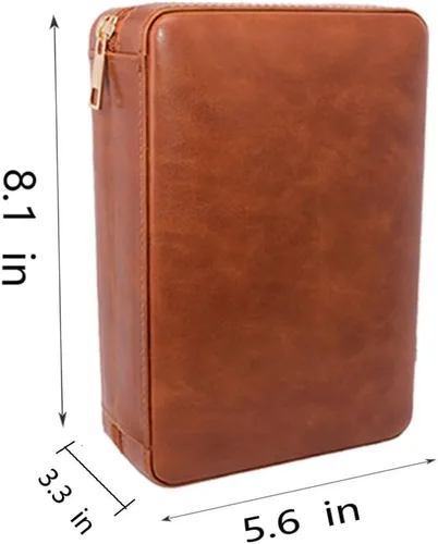 Miniatura 2 de AMANCY Elegante funda de humidor de 4 puros con forro de madera de cedro marrón marrón hecha a mano con 3 encendedores y cortador de cigarrillos