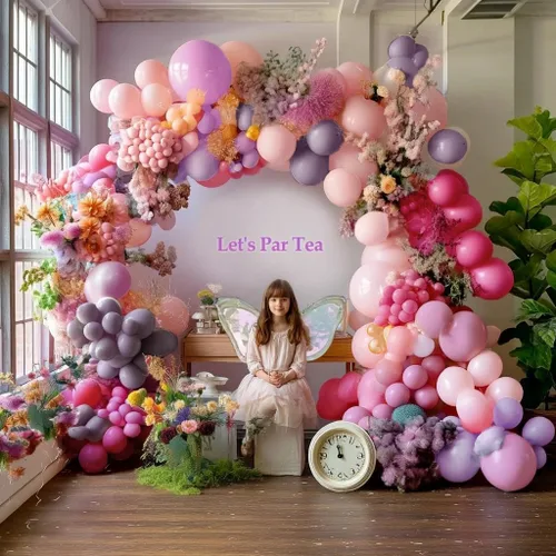 Miniatura 6 de Guirnalda de globos de color morado y rosa, globos de doble relleno de lavanda lila, globos pastel de diferentes tamaños, kit de arco de globos