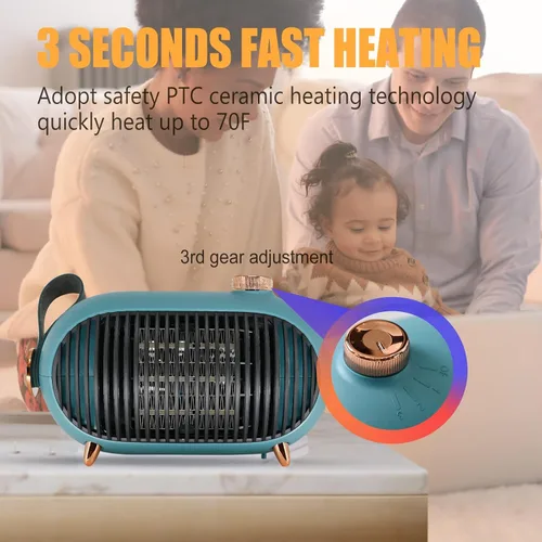 Miniatura 4 de Mini calentador de espacio pequeño portátil para el hogar y la oficina, eficiencia energética con protección contra sobrecalentamiento, calentador