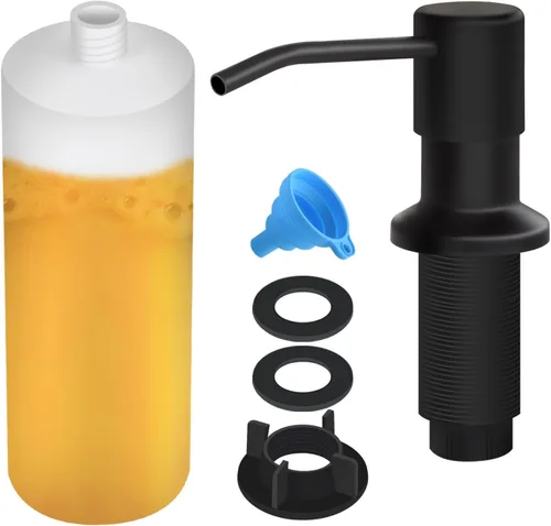 Dispensador de jabón para fregadero de cocina, dispensador de jabón integrado con botella de 17 onzas, recambio del dispensador de jabón para Negro