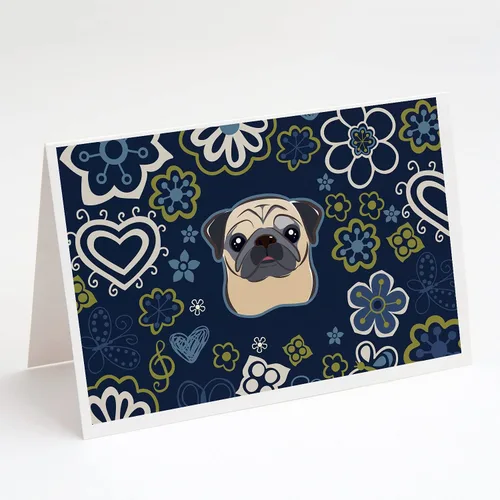 Miniatura 12 de Caroline's Treasures BB5095GCA7P - Tarjetas de felicitación y sobres con diseño de flores azules y sabuesos afganos, paquete de 8 tarjetas en blanco