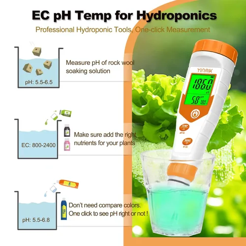 Miniatura 3 de Probador de pH hidropónico EC, pantalla simultánea pH ppm para agua de depósito base, monitoreo continuo de temperatura de conductividad de pH. ppm