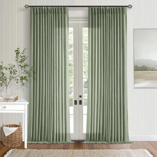 Miniatura 183 de Cortinas de lino natural con pliegues fruncidos de 120 pulgadas de largo para sala de estar, cortinas plisadas con ganchos y lengüeta trasera