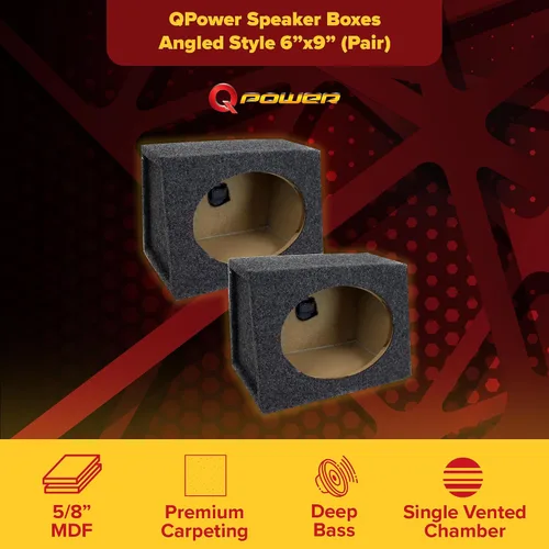 Miniatura 2 de Q Power Paquete de 2 cajas de altavoces de 6 x 9 pulgadas, estilo en ángulo, color negro, accesorios para sistema de sonido y estéreo