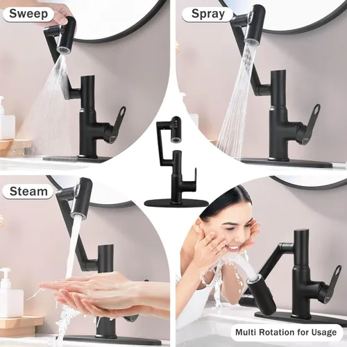Miniatura 6 de Grifo de baño, grifos giratorios con pantalla de temperatura en grados Celsius (sin baterías), 3 modos de salida de agua, grifo de un solo orificio