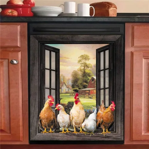 Cubierta magnética para lavavajillas de pollo de granja, decoración de cocina, gallo para refrigerador, cubierta de puerta de nevera, ventana de