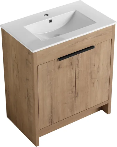 Miniatura 9 de LKTART Moderno flotador de 30 pulgadas para baño y lavabo, conjunto de tocador montado en la pared con puerta de cierre suave, juego de gabinete