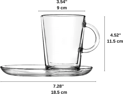 Miniatura 3 de DESTALYA Juego de tazas de café con asas y platillos Tazas de vidrio transparente con mango de 13.52 onzas para bebidas calientes bebidas frías