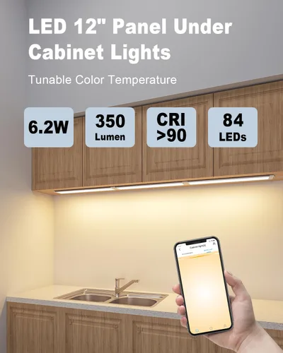 Miniatura 2 de MYPLUS Kit de iluminación LED para debajo del gabinete, luz de cocina de 5 temperaturas de color debajo de la cabina con aplicación de malla