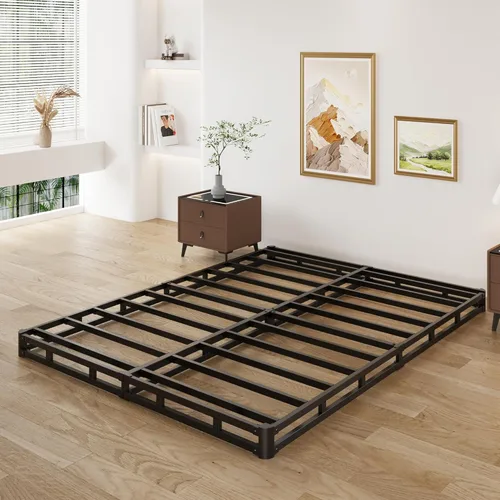 Miniatura 7 de Lutown-Teen Somier de 3 pulgadas de perfil bajo para cama Queen, somier metálico resistente para base de cama Queen con cubierta de tela, base de 3