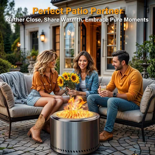 Miniatura 7 de HGD Chimenea sin humo de 20 pulgadas para exteriores, fogata de leña de acero inoxidable con combustión secundaria, estufa de patio trasero