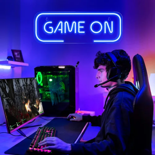 Miniatura 5 de Señal de neón de juegos Kavaas, señal de neón Game On para decoración de sala de juegos - señal de neón LED de juego para decoración de habitación