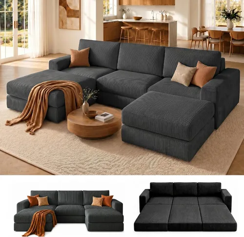 Miniatura 12 de Sofá seccional modular, 120.47" Sofá seccional moderno en forma de nube con chaise en L, cómodo sofá mullido de corduroy con asiento profundo, sofás