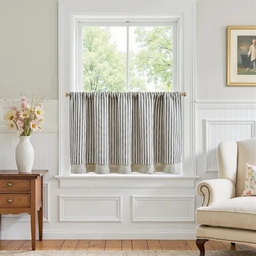 Miniatura 42 de jinchan - Cortinas de lino a rayas para cocina de 20 pulgadas de largo, cortinas de varios niveles, estilo granja moderna de café, tratamientos