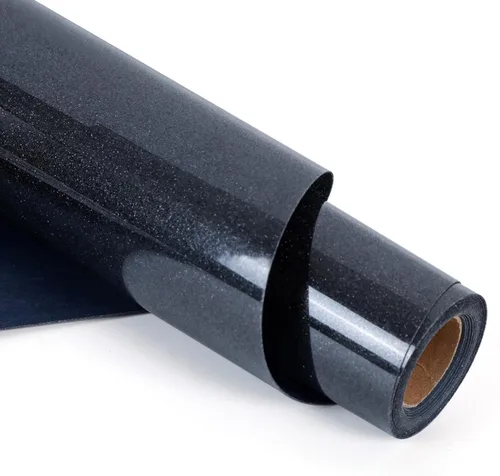 RENLITONG Rollos de vinilo de transferencia de calor negro con purpurina, vinilo HTV de 12 pulgadas x 8 pies para camisas, vinilo para planchar para