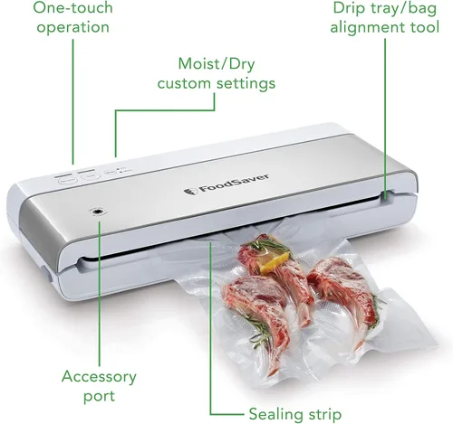 Miniatura 4 de FoodSaver Máquina selladora al vacío compacta, bolsas blancas y selladoras al vacío, rollos para almacenamiento hermético de alimentos y Sous Vide