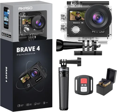 AKASO Brave 4 4K30fps 20MP Cámara de acción WiFi con mini trípode Selfie Stick