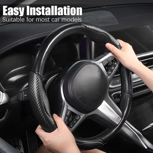 Miniatura 6 de Pincuttee Funda de Volante de Fibra de Carbono - Protector de Volante Universal Antideslizante de 3 Piezas, Negro Mate