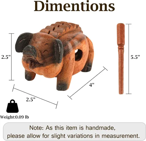 Miniatura 2 de 4" Guiro de madera de cerdo raspador - Instrumento musical de percusión Bloque de tono artesanal 10.16 cm