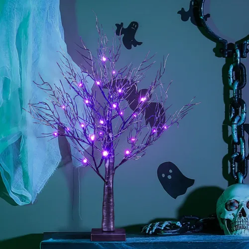 Miniatura 9 de LIGHTSHARE Bonsái de sauce de Halloween de 26 pulgadas, 20 luces LED, árbol espeluznante artificial negro para el hogar, festival, belén, fiesta