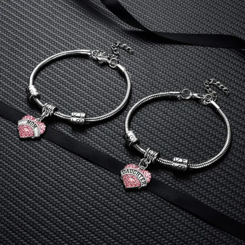 Miniatura 4 de YEEQIN Juego de 2 pulseras con dije de corazón de cristal para mamá e hija, regalo de joyería para madre e hija