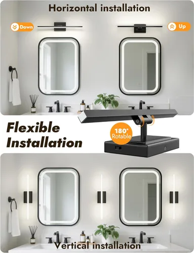 Miniatura 2 de NIORSUN Lámpara de baño moderna de 24 pulgadas, 14W 5CCT regulable LED negro, luces de tocador de baño sobre espejo, luces de tocador para espejos