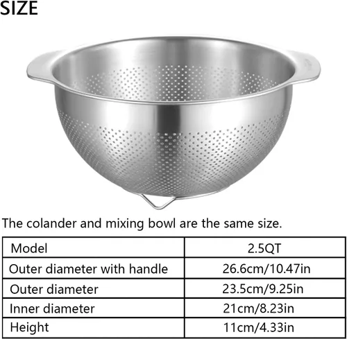 Miniatura 2 de Colador de Micropozos de Acero Inoxidable 18/8, Gran Capacidad de 2.5 Cuartos con Mango, Cesta Coladora de Alimentos de Cocina para Lavar Verduras