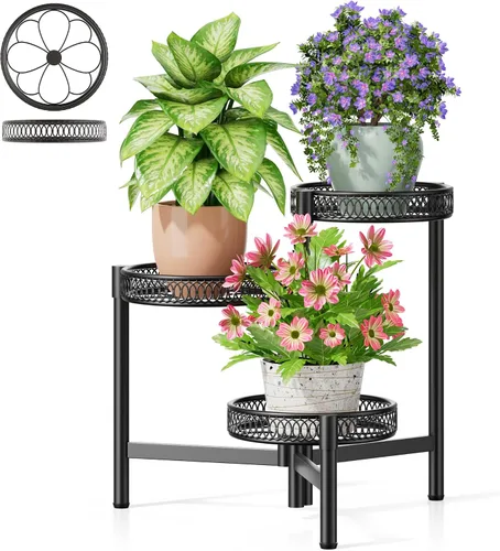 Miniatura 17 de Soporte escalonado para plantas al aire libre de 3 niveles para interiores, estante de flores de metal para múltiples plantas, soportes altos