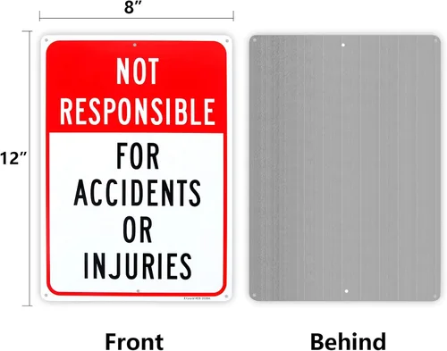 Miniatura 2 de Paquete de 2 letreros de "No responsable de accidentes o lesiones", "Enter at Your Own Risk Sign", 12 x 8 pulgadas, aluminio libre de óxido 040