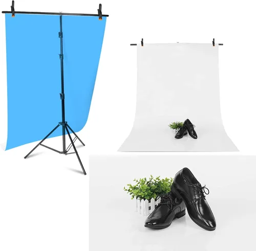 Miniatura 2 de Meking Soporte de fondo para fotos en forma de T, 4 x 6.5 pies/3.9 x 6.6 ft, sistema de soporte de fondo portátil con 2 abrazaderas de resorte