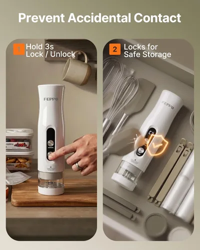 Miniatura 6 de FEPPO Sellador al vacío compacto para alimentos (máquina selladora al vacío + 3 recipientes + 10 bolsas reutilizables), potente sellador