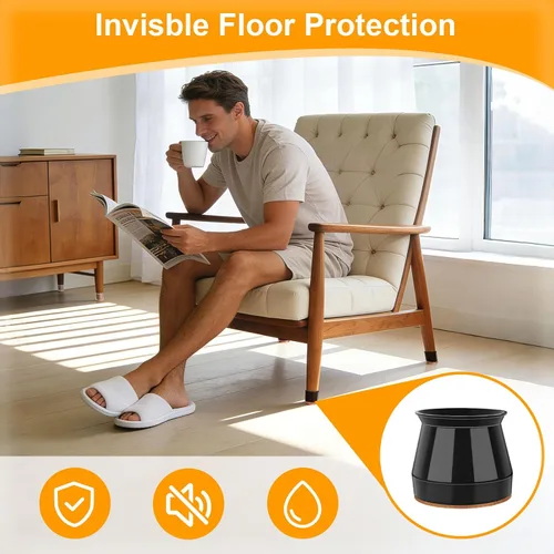 Miniatura 3 de 24 piezas Protectores de Suelo Negros para Patas de Silla, Almohadillas de Fieltro para Muebles Fundas de Silicona Tapas para Sillas, Protectores