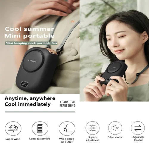 Miniatura 2 de AOCOOLFAN Ventilador de cuello portátil, mini ventilador de mano personal pequeño recargable por USB de 3 velocidades para niñas, niños y mujeres
