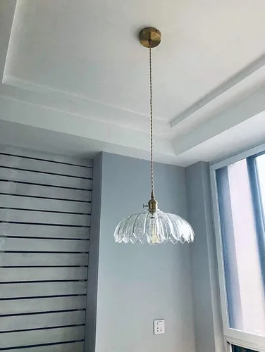 Miniatura 2 de Lámpara colgante industrial retro de latón con pantalla de vidrio transparente, lámparas de suspensión en forma de flor de granja E27/E26 sockets
