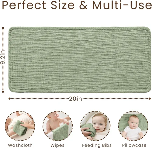 Miniatura 3 de Konssy Juego de paños de muselina para bebé, unisex, paquete de 7, ropa suave 100% algodón para recién nacidos, bebés niñas y niños Verde