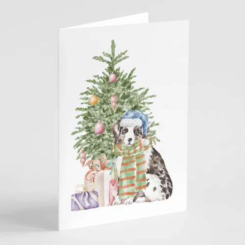 Miniatura 29 de Caroline's Treasures CK8213GCA7P Bulldog, Bulldog Inglés #2 - Tarjetas de felicitación y sobres de árbol de Navidad, paquete de 8 tarjetas en blanco