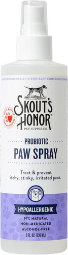 Skout's Honor Spray probiótico para patas para perros, certificado para microbiomas, sin alcohol, sin fragancia y sin medicamentos, apoya la piel