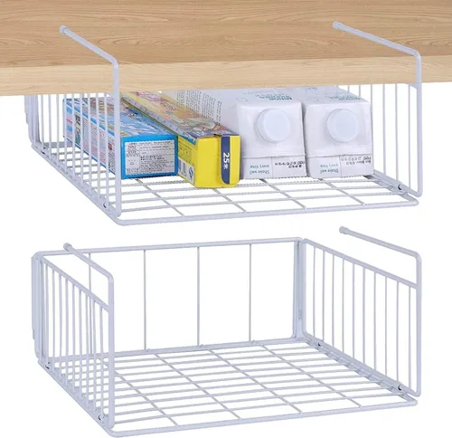 Miniatura 7 de SUFAUY Paquete de 2 cestas de almacenamiento debajo del estante, dispensador de platos de papel debajo del gabinete, organizador colgante