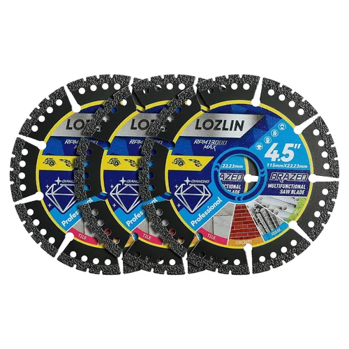 LOZLIN Paquete de 3 Hojas de Sierra Multiusos de Diamante de 4.5" - Discos de Amoladora Angular de Servicio Pesado para Cortar
