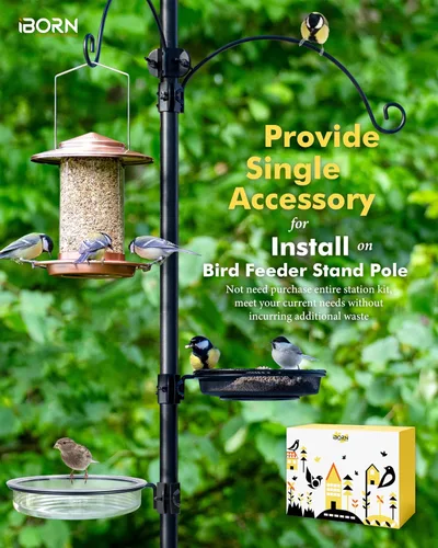 Miniatura 3 de iBorn Estación de Comederos para Pájaros Bandeja de Malla y Anillo para Soporte de Poste de 1", Accesorio Exterior para Comederos de Colibríes